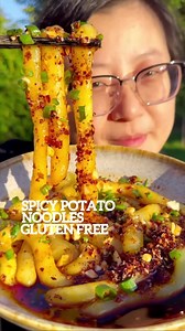 🍜🥔🌶️Spicy Potato Noodles *GLUTEN FREE 🍜Ingredients(2 Portions) Potatoes 🥔 300g Potato Starch 80g Tapioca Starch 50g Garlic 3 Cloves, chopped finely Soy Sauce 4 tbsp Dark Vinegar 2 tbsp Chili Oil 4 tbsp Scallion 2 Stalks, cut into small pieces. Water 🍜Recipe 1.Peel and cut the potatoes into thin slices, steam for 15 minutes until they are completely cooked. Use a potato masher to mash the potatoes, add potato and tapioca starch, knead into a dough. If the dough is still sticky, add a bit mo