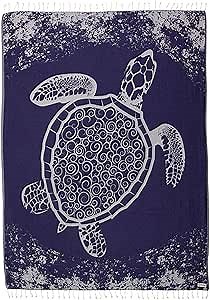 Sand Cloud Large Turkish Beach Towel - Sand Free - 100% Organic Turkish Cotton Yarn - Quick Dry Towel for Beach, Picnic, Blanket or Bath - As Seen on Shark Tank - Marine Life (Navy Crush Turtle)