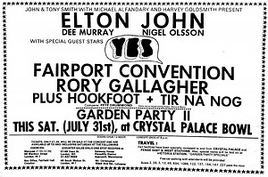 Jul 31, 1971: Elton John / Yes / Rory Gallagher at Crystal Palace Bowl London, England, United Kingdom | Concert Archives