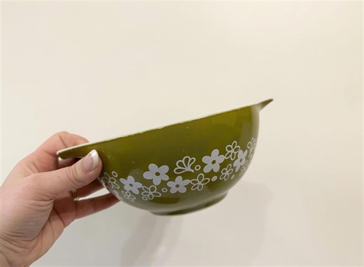 Vintage Pyrex Verde Mixing Bowl | Spring Blossom Crazy Daisy | Green Floral Pyrex Cinderella Bowl | Mid Century Kitchen Decor - Etsy