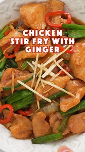 You’ll love this Chicken Stir Fry with Ginger & Spring Onion recipe. It’s super easy and tasty! Ingredients 300 g Chicken Breast (about 10.5 oz) 1 thumb Ginger, cut into thin strips 3-4 Spring onion, cut into 2" pieces, separate the white and green parts ½ Onion, cut into thin slices 3-4 cloves garlic, minced 1 Red chilli pepper, cut into thin slices 2-3 tbsp Vegetable oil or neutral flavour oil Chicken Marinade 2 tsp Light soy sauce or all-purpose soy sauce 1 tsp Sesame oil 1 tsp Sugar ¼ tsp Wh