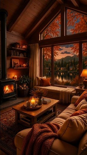 Cozy Cabin on a Rainy Autumn Jazz Night🍂🌧️Fireplace Crackles & Rain Sounds | Deep Sleep, Relaxation