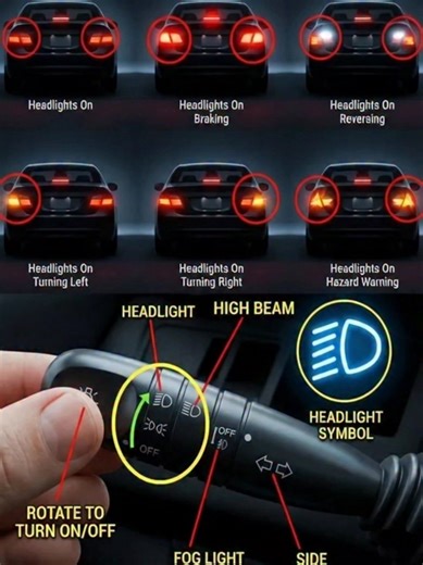 Torque craft on Instagram: "“Car Light Functions 🔆 — Clear guide for headlights, brakes, indicators, and high beam!” #Torquecraft #fblifestyle #ForEducationalPurposesOnly"