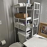 Housolution Over The Toilet Storage with 2 Drawers, 7 Tier Over Toilet Bathroom Organizer with Height Adjustable Shelves and Hooks, Space Saver Above Toilet, Black+Brown