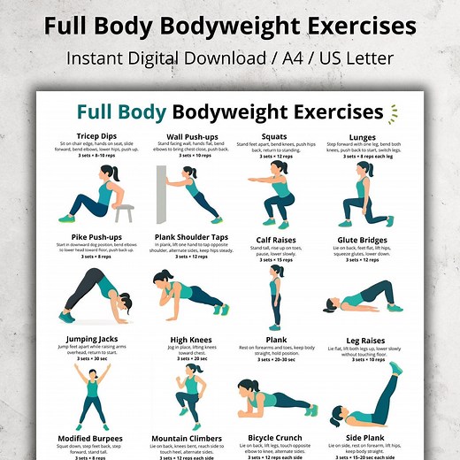 Full Body Bodyweight Exercises Chart – Bodyweight Home Workout Printable, No Equipment Exercise Poster, Illustrated Fitness Routine PDF - Etsy Australia