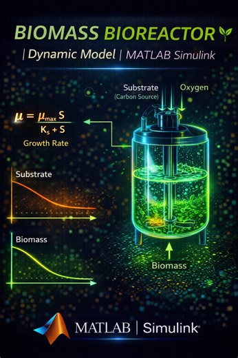 Matlab projects Code on Instagram: "🌱⚙️ Biomass Bioreactor Modeling & Simulation using MATLAB Simulink 🌐 www.matlabprojectscode.com 🔹 WhatsApp: +91 8300015425 This simulation presents the dynamic modeling of a biomass bioreactor, focusing on microbial growth kinetics, substrate consumption, and biomass production. The model is widely used in bioenergy systems, biochemical engineering, and environmental process control to analyze stability, efficiency, and process dynamics. 🔬 Key features of 