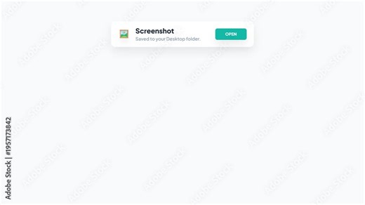 Clean UI screenshot saved notification toast with open button and image thumbnail icon animation