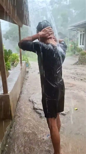 Free Shower in the Heavy Rain! 🚿🌧️ #Shorts