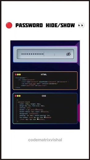 How to hide an show password using html css and JavaScript in web development #password #frontend