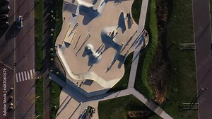 arial view of a skatepark in courseulles-sur-mer in france