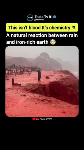 Mr. Raja Kumar on Instagram: "Why The Ground Turns Red In Rain This red flow isn’t blood or pollution. It’s a natural reaction between rainwater and iron-rich soil. When heavy rain hits land rich in iron oxide, water carries the red sediment downhill, creating streams that look like flowing blood. The color comes from the same mineral that In this video: • iron-rich soil reaction • why rain turns land red • natural sediment flow • how rust minerals shape landscapes 👉 Subscribe to Facts TV 91 fo