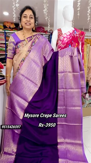 Surekha Paturi on Instagram: "Mysore Crepe Sarees, Price-₹3950, Website Code: Cost of the Saree: Rs ** HOW TO ORDER FROM SUREKHASELECTIONS.. Shopping for your favorite sarees is simple —just follow these 3 steps: 1 Note the product search code displayed in the video or at Description 2 Visit > www.Surekhaselections.com the code in the search bar 3 Add to cart & checkout - it’s that er Order & Support Info: WhatsApp Orders: +919515426597, ✨ Surekha Selections – Where Tradition Meets Trend! ✨ Expl