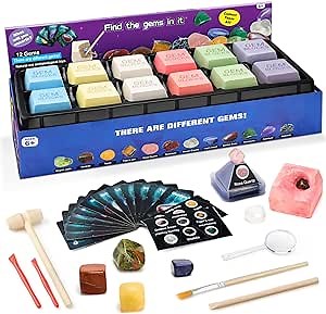 Science Gemstone Dig Kit – Dig Up 12 Real Gems, Stem Crystals Mineral Excavation Toys for Kids, Geology Archaeology Rock Collection kit Gift for Boys and Girls 8-12