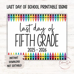 FIFTH GRADE 2025-26 SIGN | Last Day of Fifth Grade Sign | End of School Sign | Printable Last Day of School Sign | 5th Grade Printable Sign - Etsy