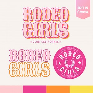 Rodeo Girls Logo, Pink Cowgirl Logo, Retro Cowgirl Logo, Cowgirl Template, Pink Retro Logo, Small Business Logo, Editable Canva Logo Design - Etsy