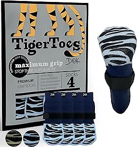 DOK TigerToes Premium Non-Slip Dog Socks for Hardwood Floors - Extra-Thick Grip that Works Even When Twisted - Prevents Licking, Slipping, and Great for Dog Paw Protection (Breezy Blue, Small)