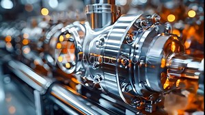 Industrial equipment in a factory. Industrial background of an oil refinery with pipes, valves and pumps