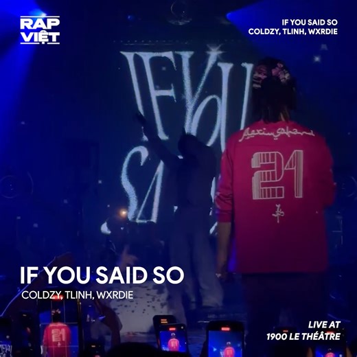 LẦN ĐẦU TIÊN WXRDIE CÙNG TLINH DIỄN CHUNG TRÊN SÂN KHẤU 1900 Tại bữa tiệc âm đêm qua của Coldzy, đã có một khoảnh khắc đáng nhớ trong phần Coldzy & Friends với màn trình diễn "If You Said So" - Wxrdie và tlinh đã cùng đồng hành với anh bạn của mình trên sân khấu 1900 tái hiện lại bản hit 1 thời theo một phiên bản đầy đủ của cả 3. | ZLAB Rap Việt