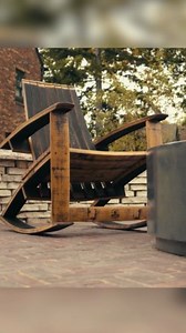 Check out this handmade chair we put together using only barrel staves! 🪑 Handcrafted with 10 -year-old bourbon barrel staves, this custom rocking chair is unlike any other piece of furniture you have owned. | Motor City Barrels