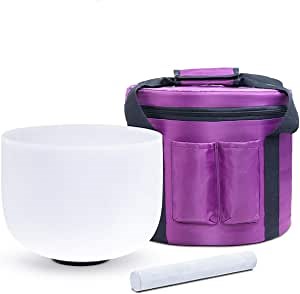 8 Inch F Note Heart Chakra Frosted Quartz Crystal Singing Bowl With Carrying Case for Meditation, Yoga (8 inch,F note