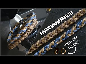 HOW TO MAKE 4 BRAID SIMPLE PARACORD BRACELET, PARACORD TUTORIAL, WITH DIY HOOK.