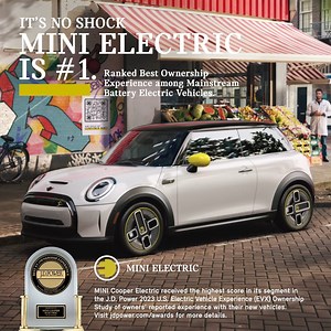 MINI worked hard to bring the Best Ownership Experience* award where it belongs: with the #MINI #Electric  *Ranked #1 among Mainstream Battery Electric Vehicles -- MINI Cooper Electric received the highest score in its segment in the J.D. Power 2023 U.S. Electric Vehicle Experience (EVX) Ownership Study of owners’ reported experience with their new vehicles. Visit jdpower.com/awards for more details. #MINIEV | Orlando MINI | Facebook