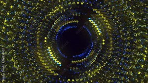 Circular wave effects. Curve wave, Radio wave, Jellyfish animation style, digital wave technology, sound, network, science, equalizer. Scientific dark pattern with structural grid and circles. 4k anim