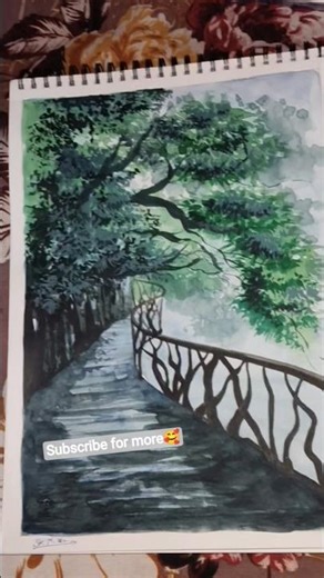 Wooden Bridge In Forest Watercolor painting🎨 #shorts #shortvideo #drawing #painting #watercolor