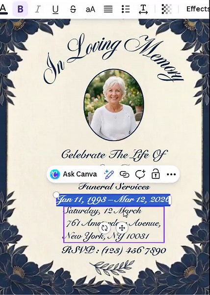 Funeral Invitation Template Editable | Memorial Service Celebration of Life Digital Download - Etsy
