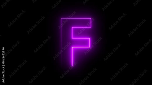 Animated neon letter F, colorful trendy glowing loop neon alphabet letter F, Pink neon letter F glowing on black background alphabet, Colorful Neon Glowing Small Letter f Text Animation,