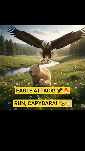 Eagle Attacks! 🦅 Capybara Mom & Baby Run for Safety 🐾 Dramatic Wildlife Moment #Shorts