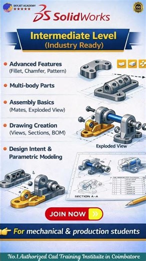 SolidWorks Master Level Training – Learn | Design | Get Placed 🌟*#shortvideo #cadskills#mechanical*