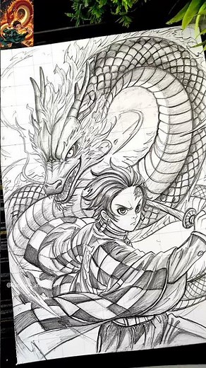 Tanjiro Kamado Drawing Fire Breathing 🔥🐉Demon Slayer, Anime Drawing #shorts #demonslayer #drawing