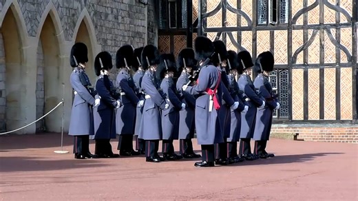 F Company Scots Guards handover responsibility for guarding Windsor Castle to Number 12 Company Irish Guards on the Lower Ward. Photographer: David Whitecross 11/03/2023 | Changing-Guard