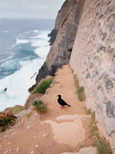 Walking a coastal cliff trail when a bird steps into the path ahead. #WildHorizon #POV #CoastalTrail #Wildlife #FYP