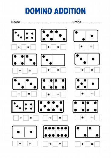 20 Printable Domino Addition Worksheets | 1st Grade & Kindergarten Math | Number Sentences Activity - Etsy