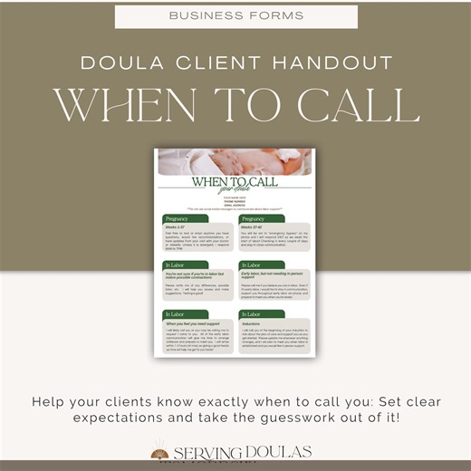 When to Call Doula Handout | Editable Client Template (PDF) - Etsy