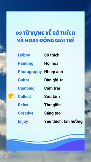 9 Từ vựng tiếng Anh về Sở thích & Hoạt động giải trí | Learn English Vocabulary