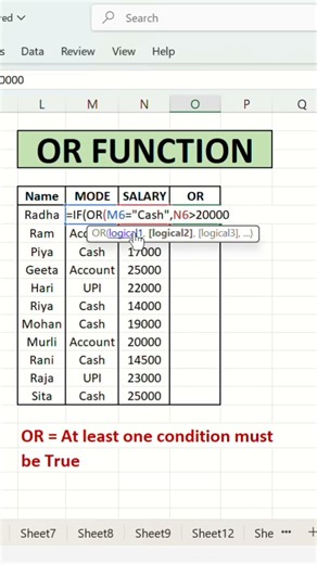 Test multiple conditions easily using the OR function in Excel! #excel #exceltricks #exceltutorial