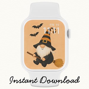Cute Halloween Gnome Watch Face With Witch Hat and Bats on Peach Background Digital Wallpaper for Apple Watch or Smartwatch - Etsy Australia