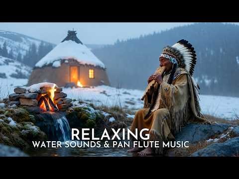Pan Flute Deep Sleep Music ❄️ Winter Night Ambience with Calming Water Sounds for Insomnia & Stress