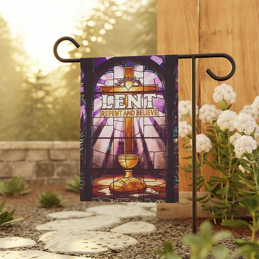 Catholic Lent Garden Banner "repent and Believe" - Stained Glass Cross & Chalice House Flag, Lenten Faith Yard Decor - Etsy