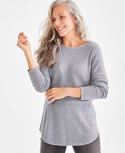Style & Co Women's Cotton Curved-Hem Stitch Sweater, Created for Macy's - Macy's
