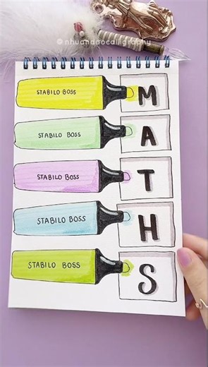 Maths Notebook Frontpage Idea — Stabilo Boss Highlighter Design #nhuandaocalligraphy #frontpage