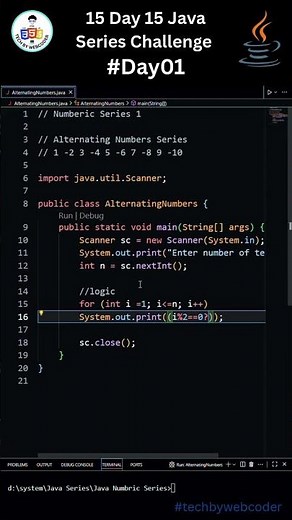 Day 1: Easy Alternating Numbers Series in Java | 15 Days of Code