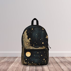 Cosmic Galaxy Backpack: Gold Stars & Moon, Celestial School Bag - Etsy