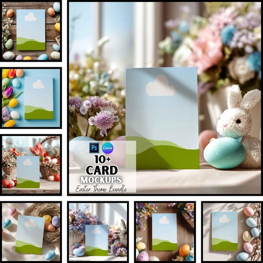 Easter Card Mockups | Digital Invitation | Greeting Card Mockup | Canva and PSD Template - Etsy