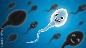Animated sperm cell with cartoon face for education or presentation purposes Stock Video