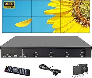 ICUIXIAN UHD Video Wall Controller 2x3 4K@60Hz HDMI 2.0 (HDCP2.2) 6 tv Video Wall Controller with 14 Splicing Modes, 2x3 TV Wall Controller 180-degree flip, Edge Fusion Video Wall Processor