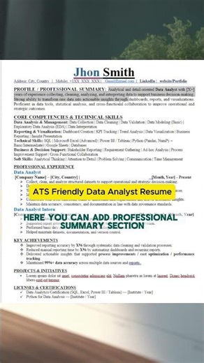High Score ATS Friendly Data Analyst Resume